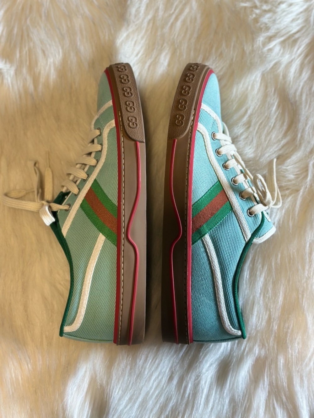Gucci Tennis 1977 Mint Green Canvas Web Sneakers Size 10 - Picture 4 of 8